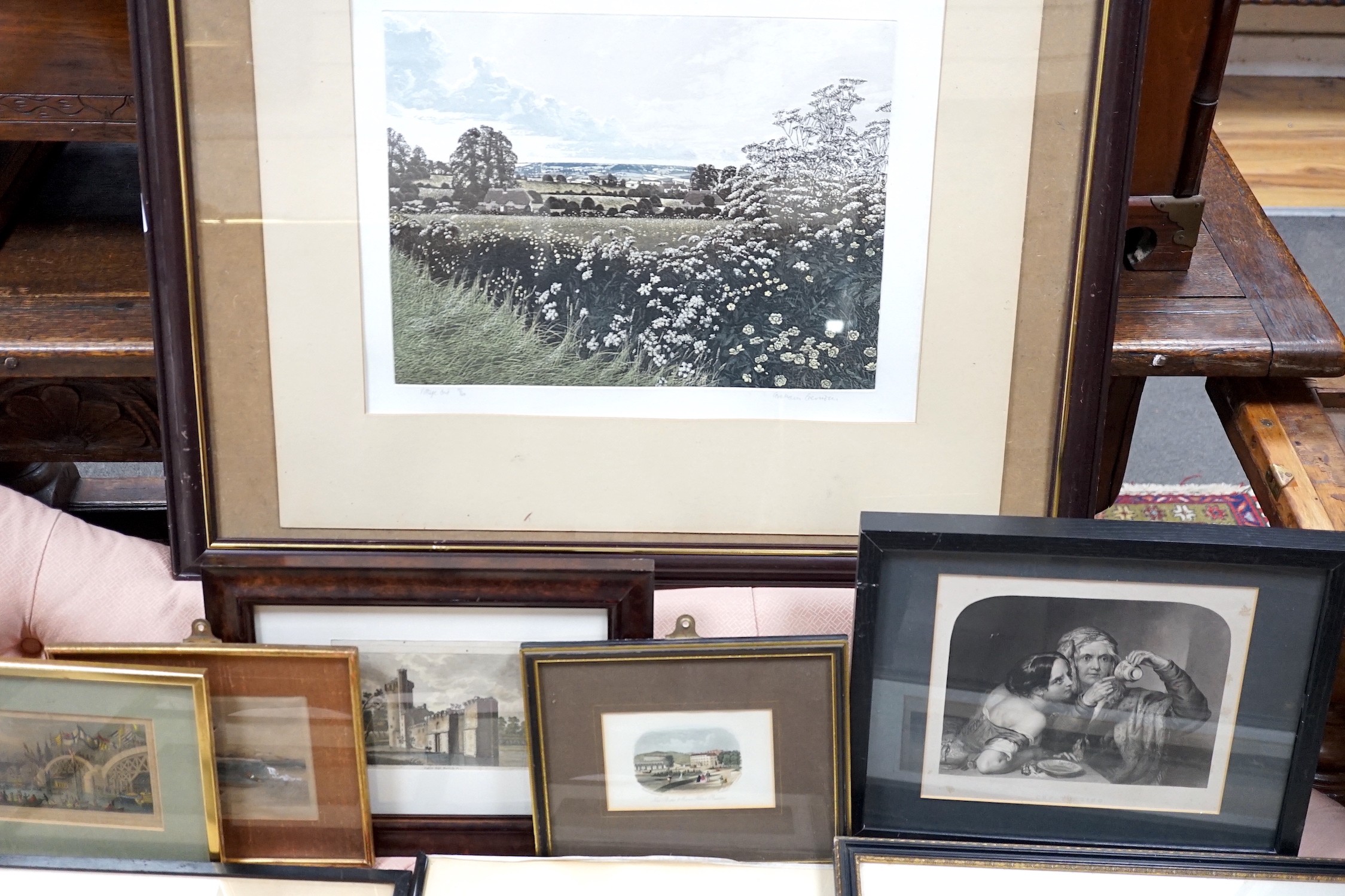 A group of assorted 19th century and later coloured engravings and other prints of Views in an and around Brighton and Lewes, largest 36 x 45cm